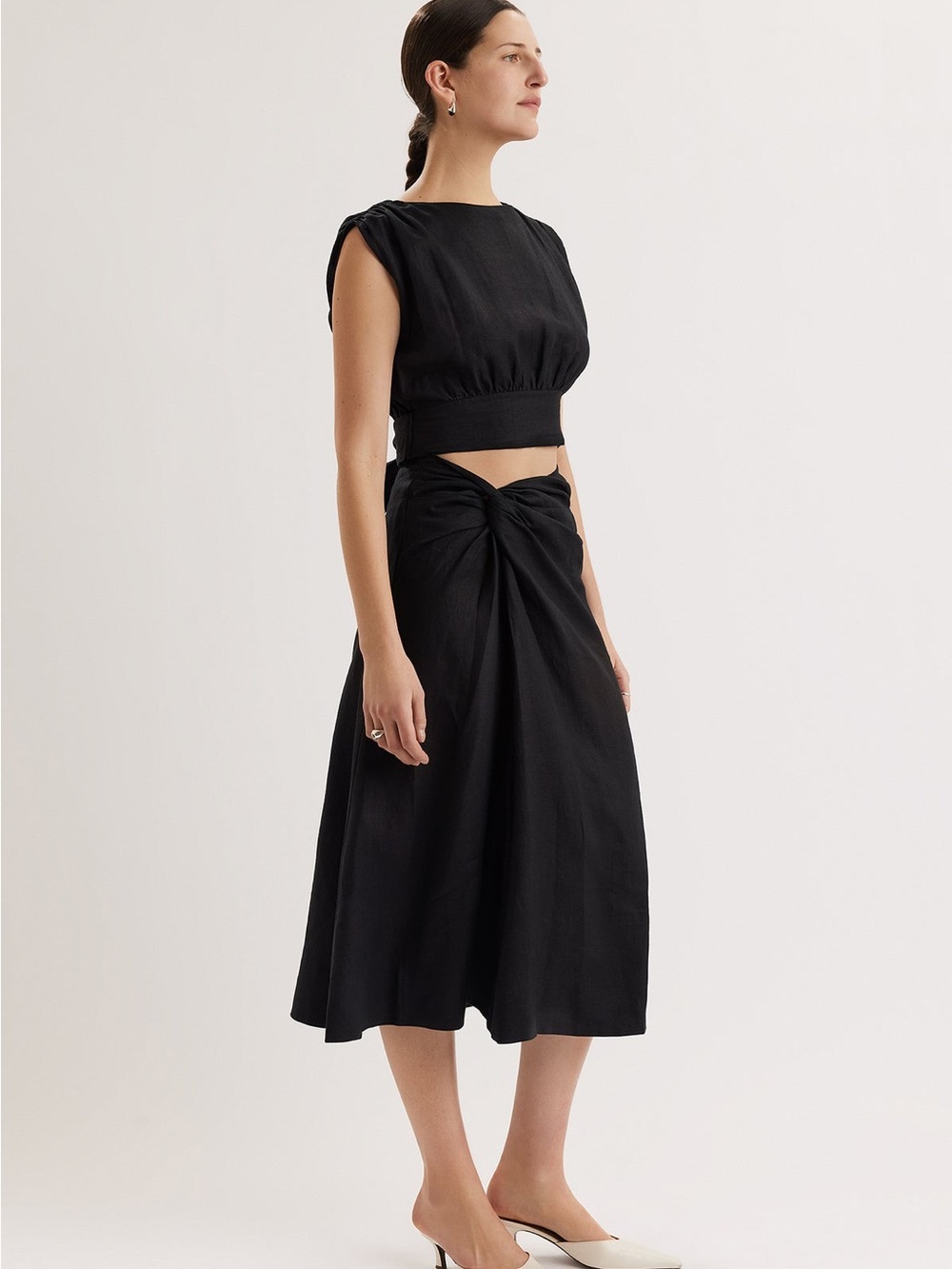 Modern Black Knot-Detail A-Line Midi Skirt - Picture 2 of 7
